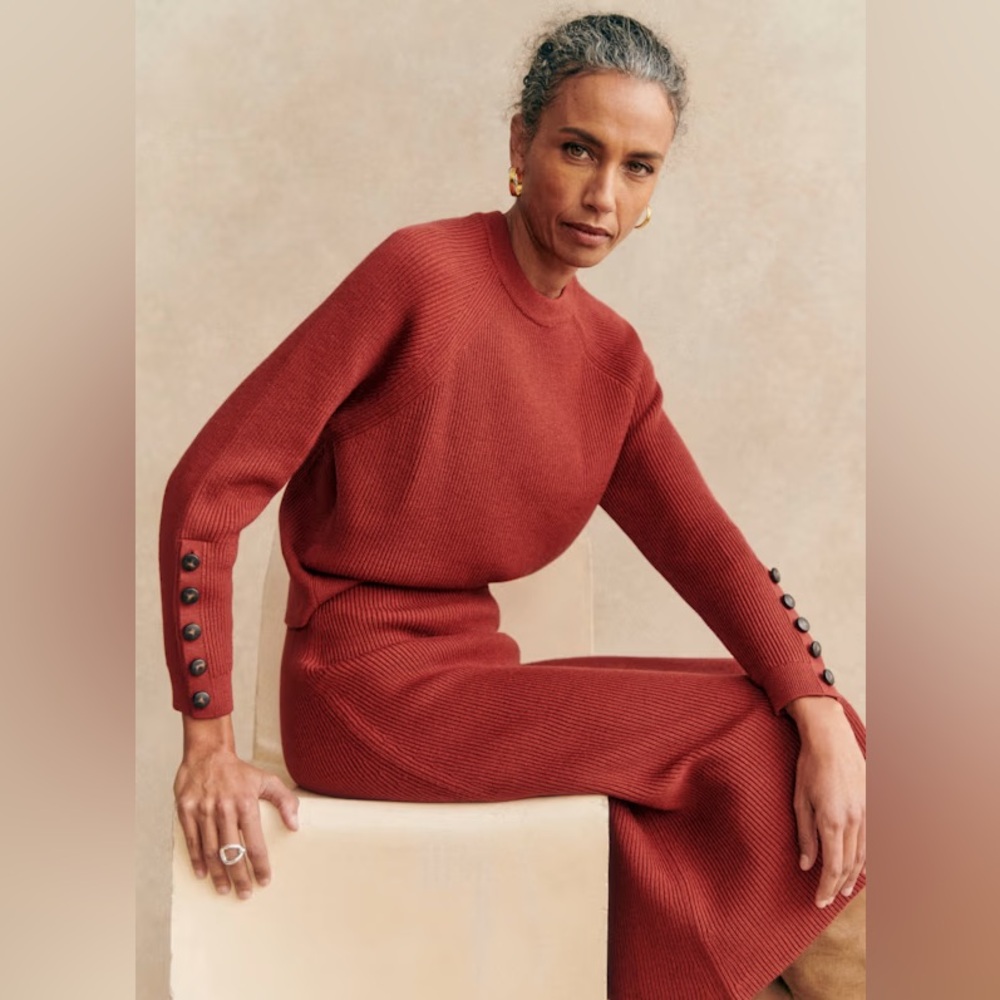NWT Sezane Sami Jumper organic cotton merino wool rib knit sienna sweater Small